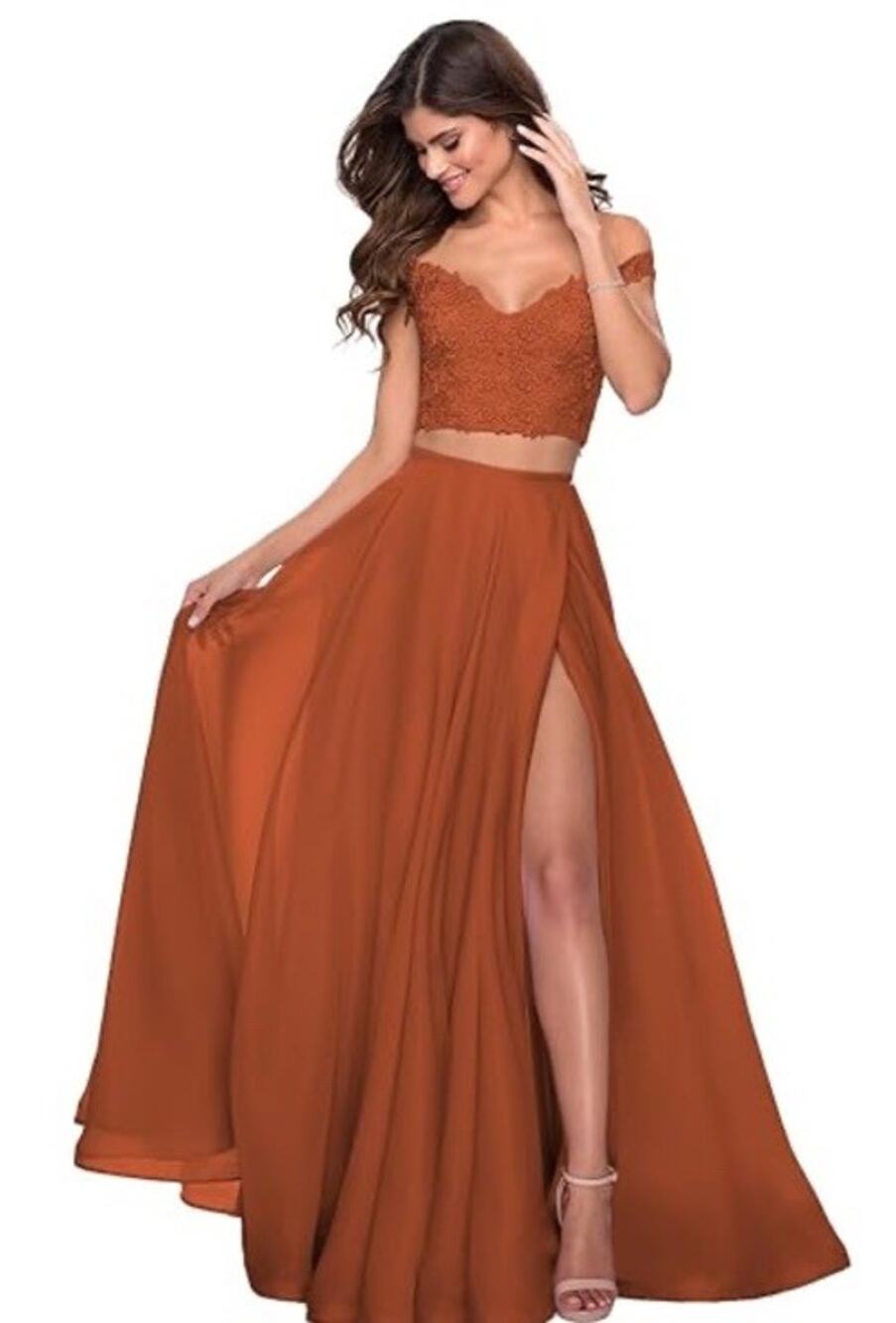 NWT Wear Your Love Chiffon Skirt Crop Top Size L (8-10) Burned Red Gown Dress